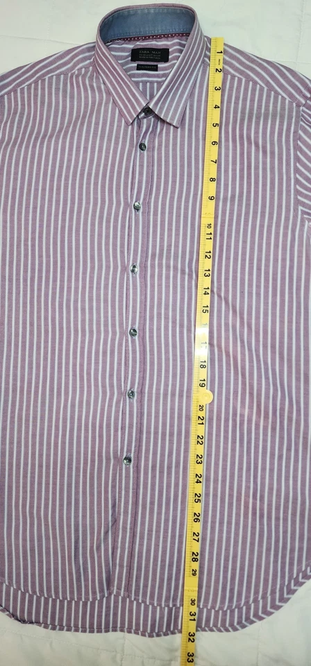 Zara Mens Long Sleeve Shirt Striped Size 17 Tailored Fit Made in Portugal - Image 4 of 4