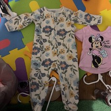 Lot Of 3 Carters Fleece Footed Pjs Pajamas 6-9 months Girls Animals Flowers pink