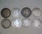 EIGHT BARBER  QUARTERS BELOW SILVER VALUE