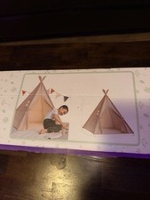 Kids Teepee Play Tent Portable Toddler 3 Durable Construction Wood Canvas NEW