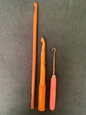 3 VTG Wooden Crochet Hooks All Different