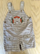 Vintage Class Club baby plaid cotton overalls with bear appliqu , size 24 months