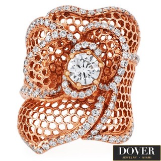 Estate 1.75cts Diamond 18K Rose Gold Open Work Rose Cocktail Ring 16.0 Grams NR
