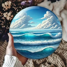 1pc 7, 87x7, 87 Inch Aluminum 2D Round Foil Ocean Waves & Clouds Metal Sign - Cl