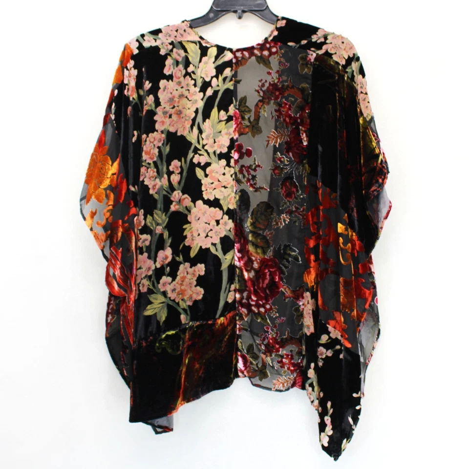 Floreat Anthropology Vintage Burnout Terciopelo Estampado Floral Pequeño Kimono Transparente Boho Foto 4 de 4