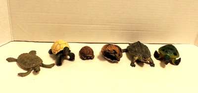 Turtle Lot Of 6 Vintage 1990s Realistic Mini Turtles Tortoise Sea Rubber Plastic