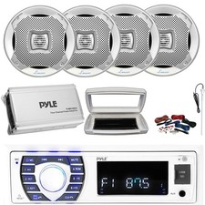 Pyle 1-DIN Bluetooth Marine MP3 Receiver, 4x 6.5" 400W Max Speakers, Amplifier