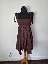 Urban Outfitters Smocked Tie-Shoulder Sundress in Wine