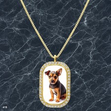 Amazing Cute Dog Puppy Pendant Necklace Printed Design Sparkling Gold Tone Gold