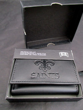 New Orleans Saints Logo Tri-fold Black Leather Wallet Credit Cards ID Cash NWT