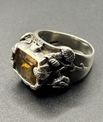 Großer Frosch Vintage Ring mit Citrin und Silber