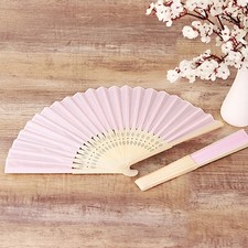 5 BLUSH Handheld Silk FOLDING FANS Decorative Wedding Favor Party Event Supplies