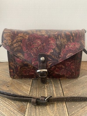 Patricia Nash  Cassano Leather Crossbody Floral Leaves Black Gold Red Organizer