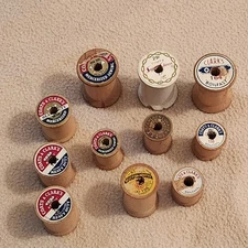 Lot of 11 Vintage COAT & CLARK Star and Other Wooden Thread Spools