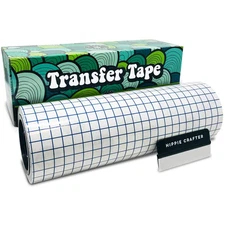 Clear Vinyl Transfer Paper and Tape, 12" X 50' Roll, Permanent Heat HTV Grid