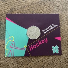 Medaglione Moneta Collezione Sportiva 50p Olimpiadi Londra 2012 Royal Mint — Hockey 