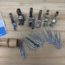 Lot of 6 Sewing Machine Presser Feet Mixed Types and Singer Needles