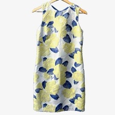 Vince Camuto Floral Sheath Dress Women’s  12 Yellow Blue Coquette Career Church
