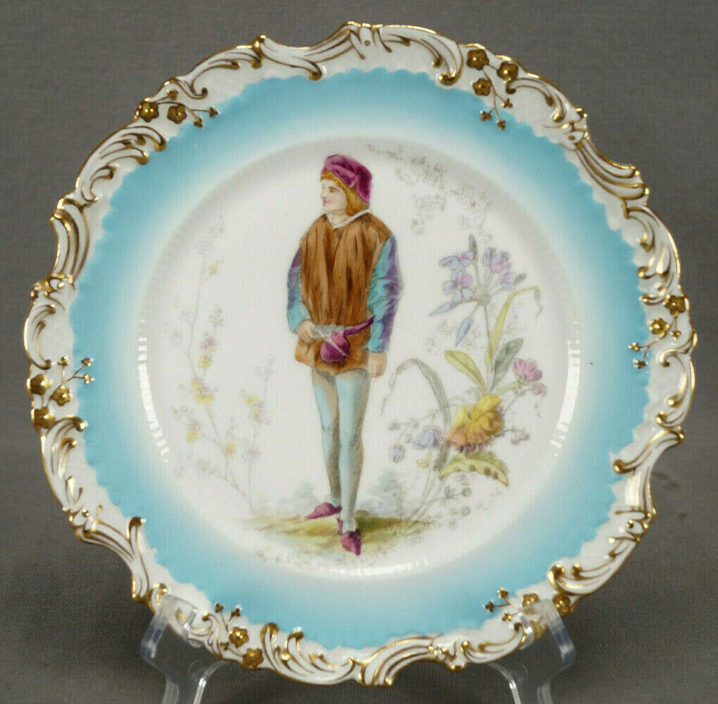 Adderley Hand Colored Renaissance Gentleman Turquoise & Gold 8 7/8 Inch Plate