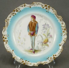 Adderley Hand Colored Renaissance Gentleman Turquoise & Gold 8 7/8 Inch Plate