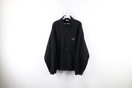 Vintage 90s Reebok Mens Medium Faded Spell Out Full Zip Fleece Jacket Black USA