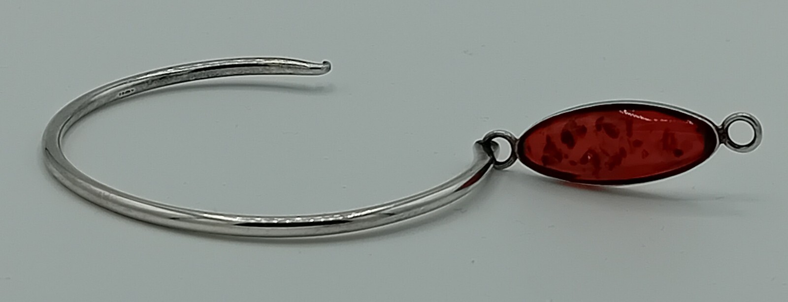Amber Solid Silver Long Oval Bangle With Inclusio… - image 5