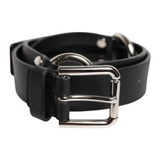 DOLCE & GABBANA Belt Black Leather Classic Metal Logo Buckle 90cm / 36in 560usd