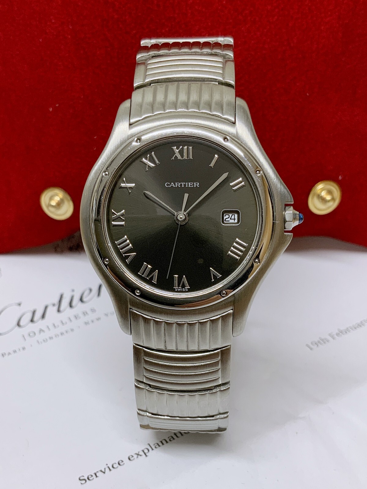 Cartier Cougar Panthere 33mm 987904 Black Dial Serviced By Cartier In 2024