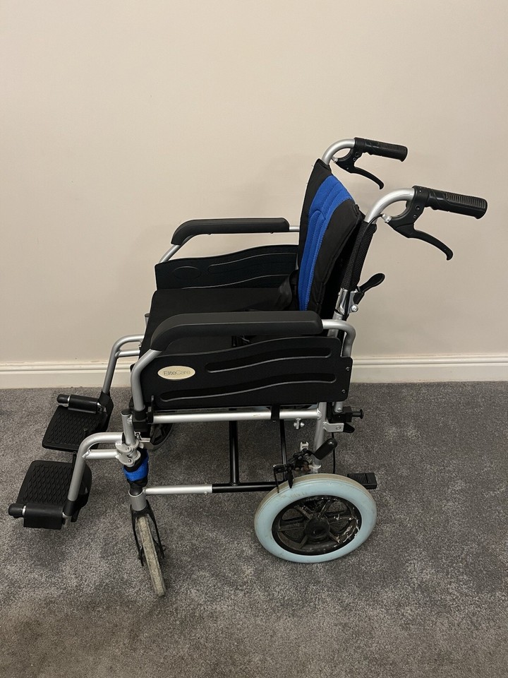 Lightweight narrow deluxe folding transit aluminium travel wheelchair