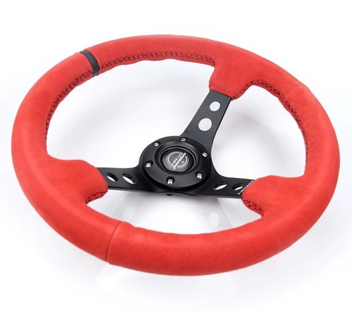 Volante reforzado con rayas negras de gamuza roja profunda NRG® 350 mm 3" con radios de 3 bloques - Imagen 3 de 3