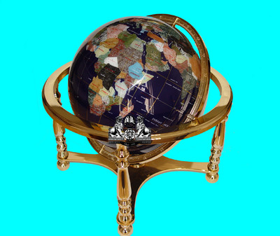 Unique 21'' Tall Blue Lapis Ocean Gold Leg table Gem Gemstone World Map Globe 