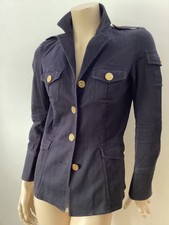 Tory Burch Elasticated Black Cotton Blazer Jacket Gold Logo Buttons Us2 Uk6