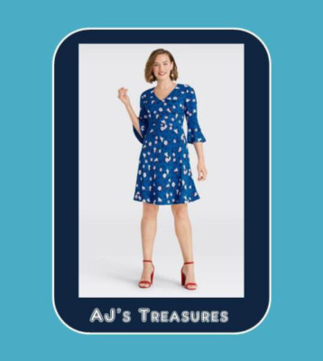 NWT Women's Draper James Floral A-Line Bell Sleeve Dress Royal Blue Sizes 6 & 10