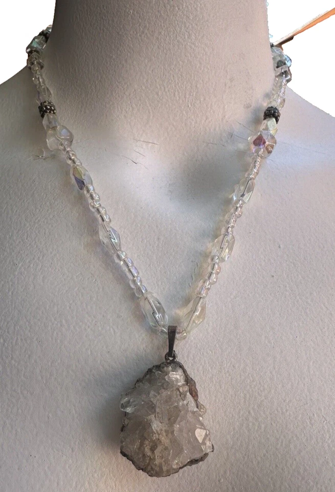 Collar de Cuentas Colgante Racimo Druzy Cristal Cuarzo Natural 1" De Colección 18" Palanca Foto 3 de 4