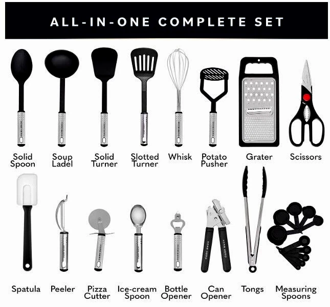 Cooking Utensils Set 25 Piece Nylon and Stainless-Steel Non-Stick Kitchen  Tool