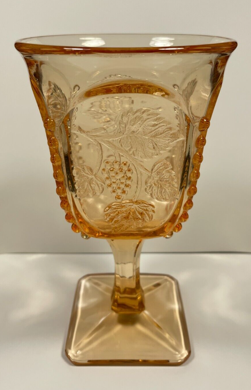 Vintage Westmoreland Amber Peach Grapevine Beaded 6.25 Wine Goblet  