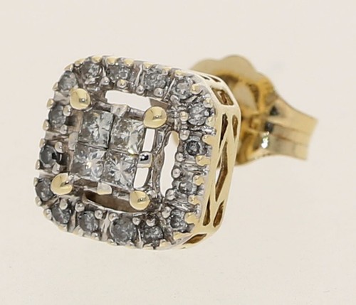 .16CT Diamond SINGLE Square Cluster Stud Earring Yellow Gold 1/2 Pair! - Picture 3 of 6