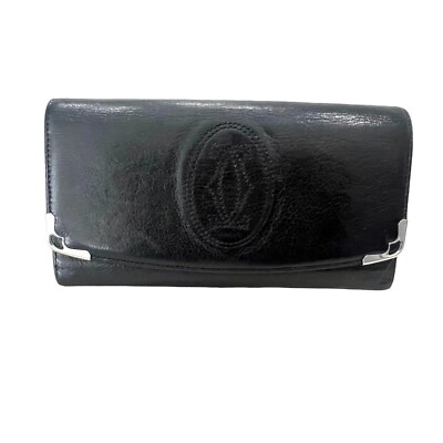 CARTIER: Black Leather Double C Logo Long Wallet #1300
