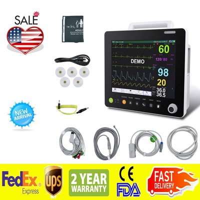 12 Modular Patient Monitor ECG NIBP Oxygen Temp Pulse/FDA/CE