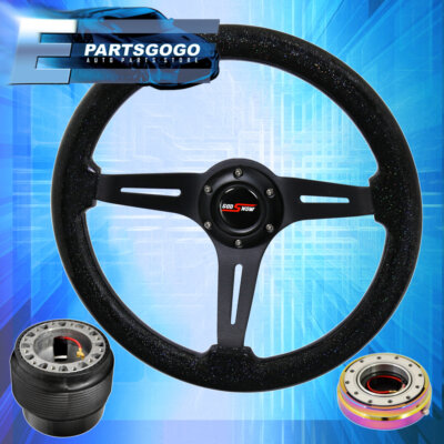 Steering Wheel Black Wood Grain Sparkling + Slim Quick Release For 89-05 Eclipse