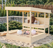 Sandkasten MAX mit Dach und Matschküche Holzsandkasten 111,5 x 135,5 cm Karibu