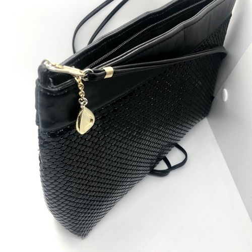 Whiting and Davis Metal Mesh Purse Black Leather Shoulder Strap Formal Prom Vtg - Picture 7 of 22