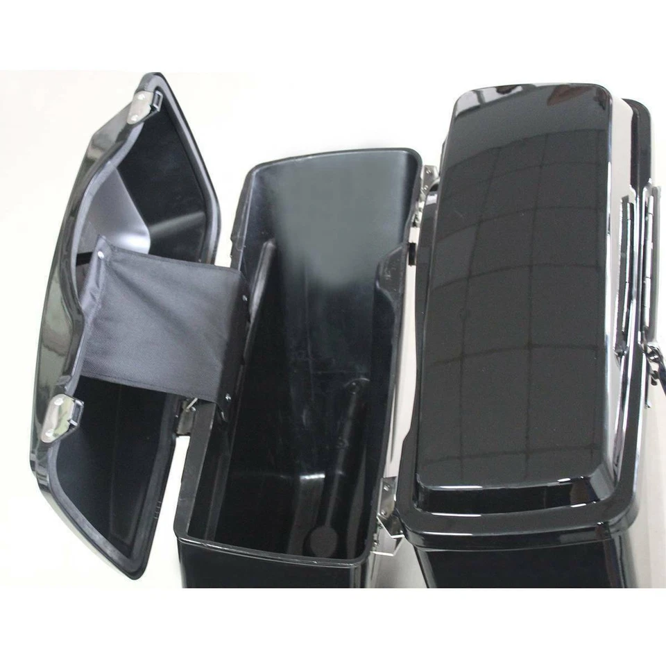 Glossy Black 2-into-1 Stretched Extended Saddlebags For Harley Touring 1993-2013 Foto 4 de 4