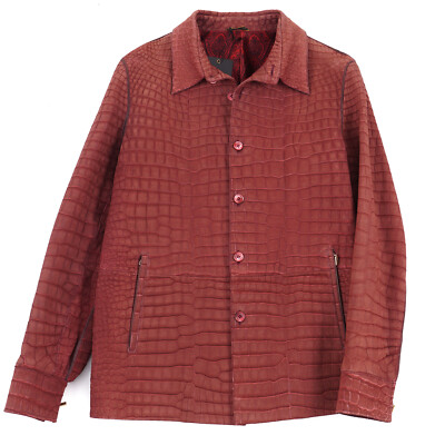 Zilli Bordeaux Matte Nubuck Genuine Crocodile Leather Jacket L (Eu 52) NWT