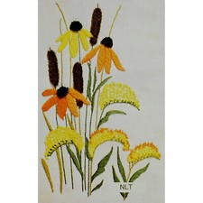 Vintage Crewel Embroidery Kit Erica Wilson MCM Cattails Flowers Floral Mid Centu