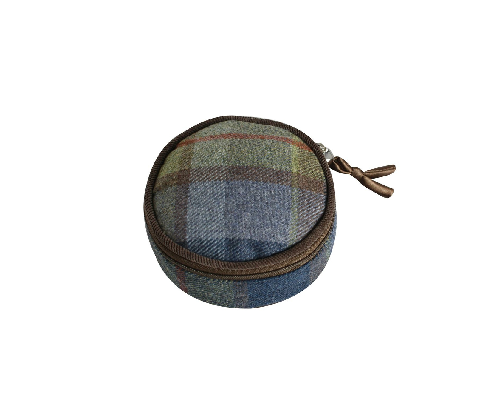 Earth Squared - Round Jewellery Pouch - Tweed Wool - Autumn - 10x10x5cms