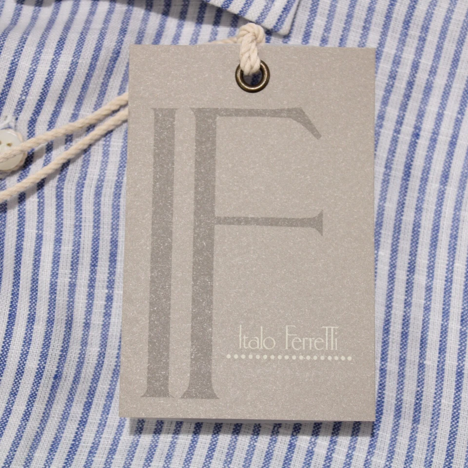 IF Italo Ferretti NWT Dress Shirt Size 16.5 42 US In Blue Striped 100% Linen - Image 4 of 4