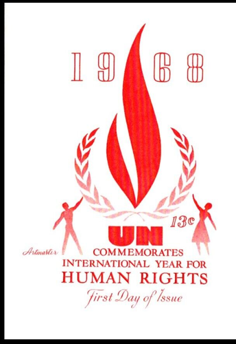UN191 Human Rights FDC, Art Master Cachet, PB4, OF, POF, great color. - Picture 2 of 4