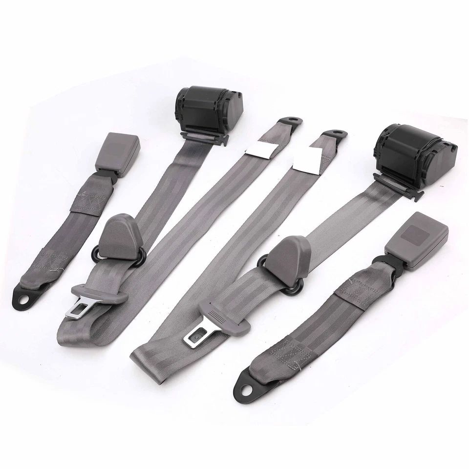 2X Retractable 3 Point Safety Gray Seat Belt Straps Vehicle Adjustable Belt Kit - Image 2 of 4