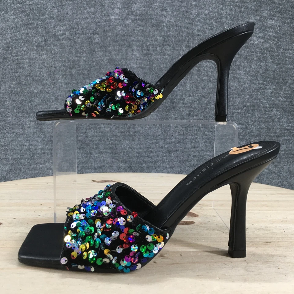 Sandalias Marc Fisher Mujer 7 M Danria Lentejuelas Deslizables Tacones Sin Cordones Cuero Negro Foto 2 de 4